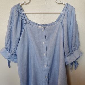 LC Lauren Conrad Light Blue Striped Blouse